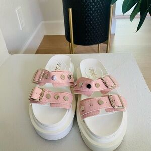 Mudd Size 7 Pink Double Strap Platform Slides Sandals